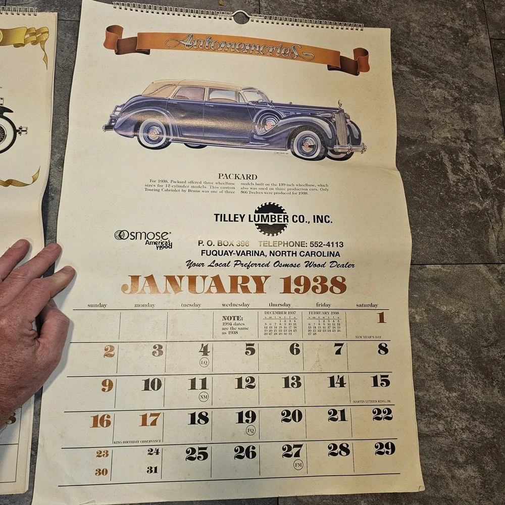 Automemories Vintage Car Calendars Lot Tilley Lumber Jenkins 1930s 1950s